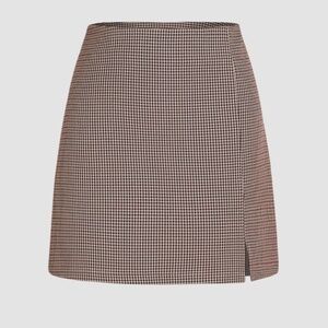Houndstooth Split Mini Skirt - Size M